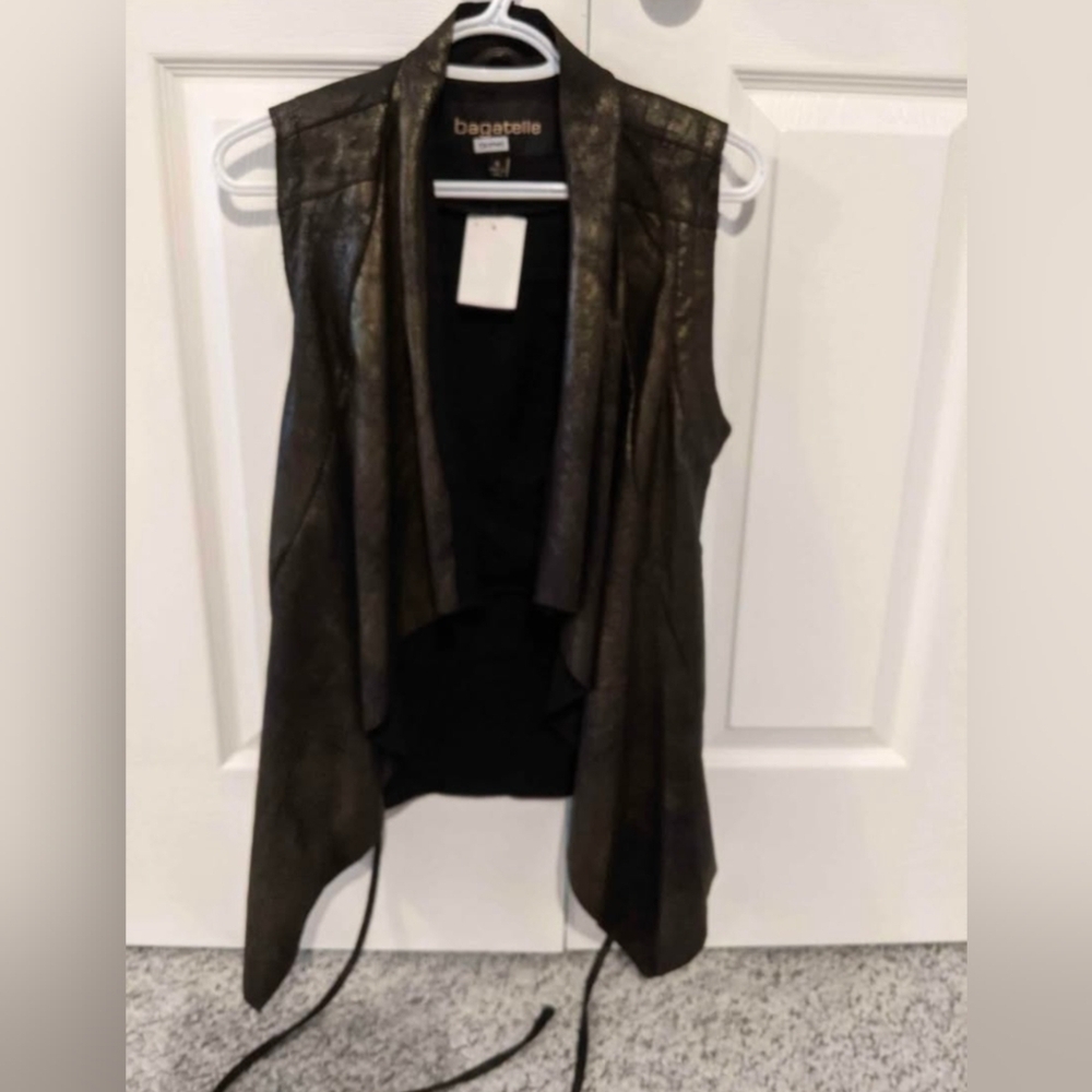 Bagatelle Women's (Medium) Brown Faux Suede Leather Vest With Waterfall Collar